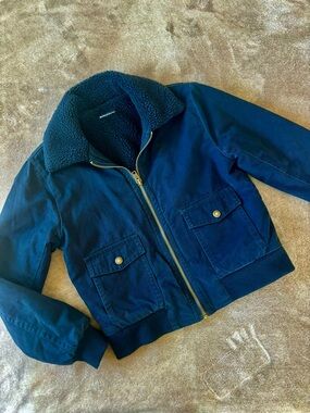Brandy Melville Navy Blue Bomber Jacket with Sherpa Collar